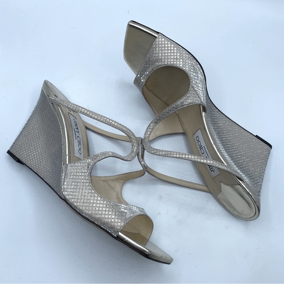 Jimmy Choo Anise Diamond Glitter Wedge Slide Sandals - Picture 4 of 11